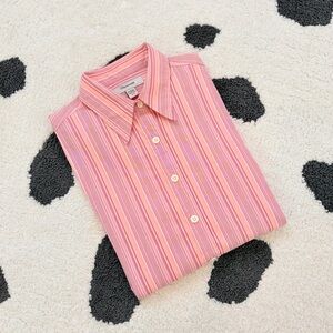 Faconnable Womens XS Vintage Pink Stripe Print Collared Button Down Oxford Shirt